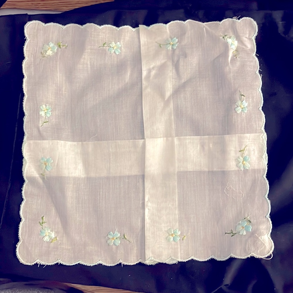 Vintage Ladies Handkerchief with blue flowers
